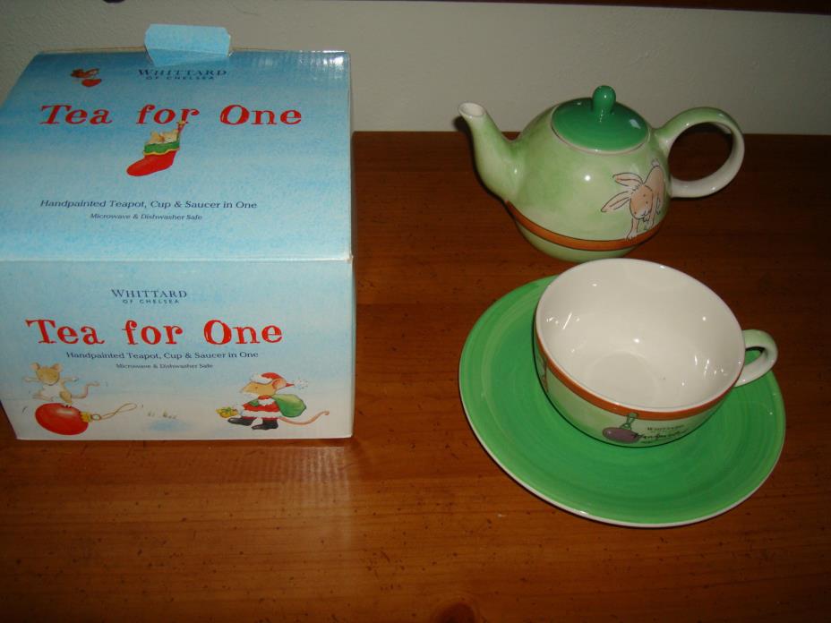 NEW TEA CUP AND SAUCER WITH TEA POT SET...WHITTARD OF CHELSEA...ADORABLE PATTERN