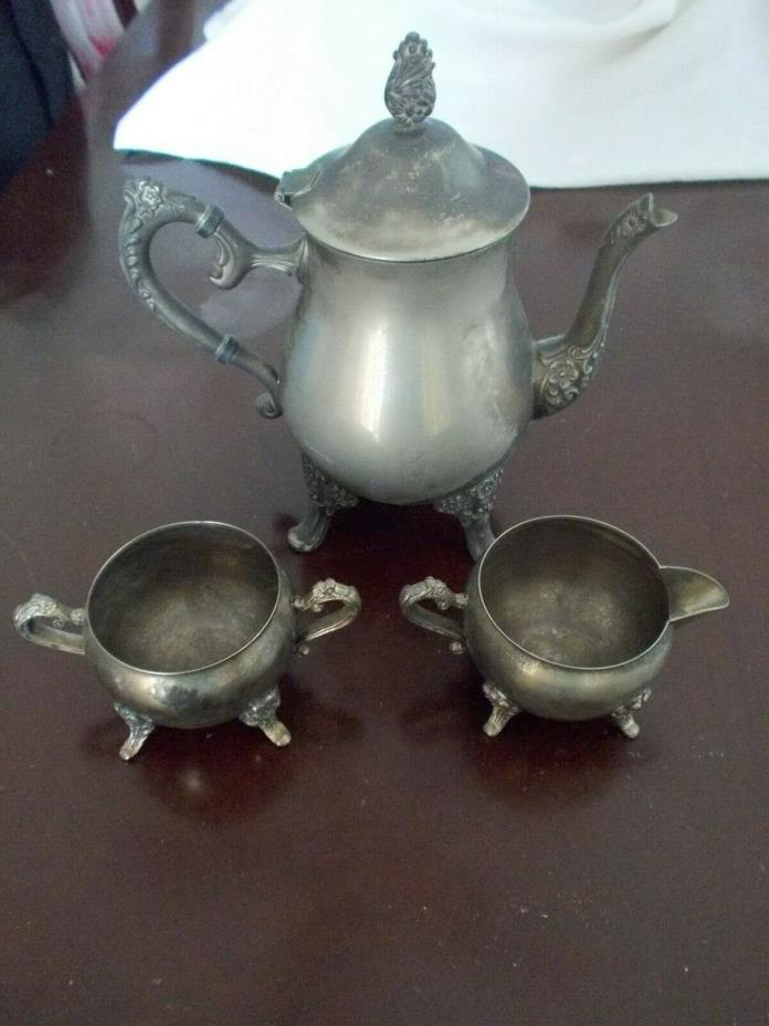 Vintage SILVER Plate TEAPOT Creamer SUGAR Footed OLD