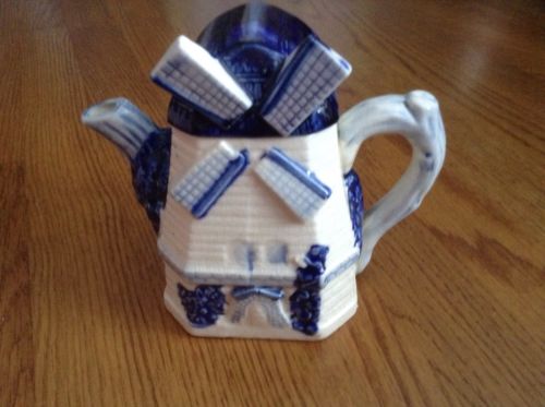 Vintage Delft Blue Windmill Teapot From Japan