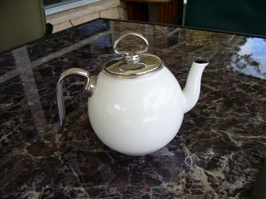 Chantal Enamel on Steel Classic Teapot + Infuser White 6 Cup Kettle Hard to Find