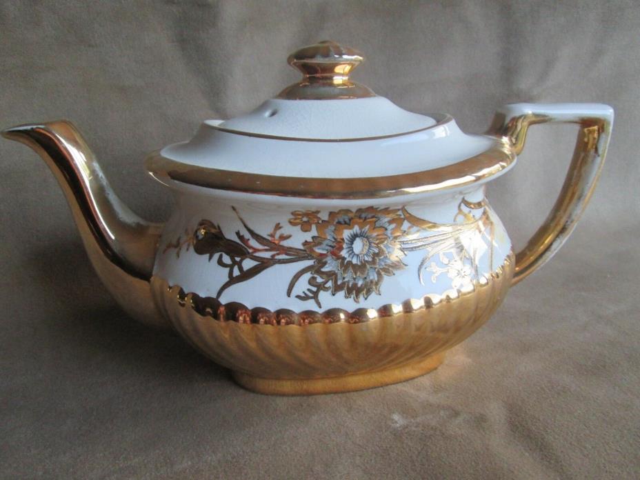 Gibson and Sons Ltd Teapot Very Rare 22k Gold Painted Cream and Gold Georgian