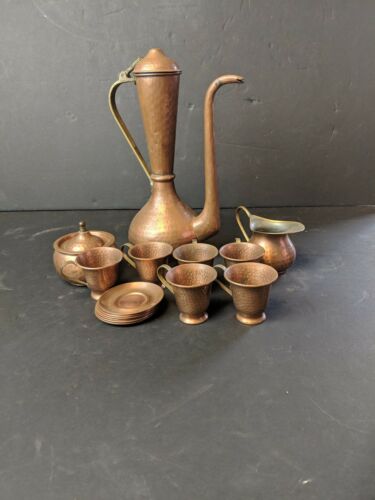 Vintage 15 Piece Middle Eastern Tea Set Service Coffee hammered copper