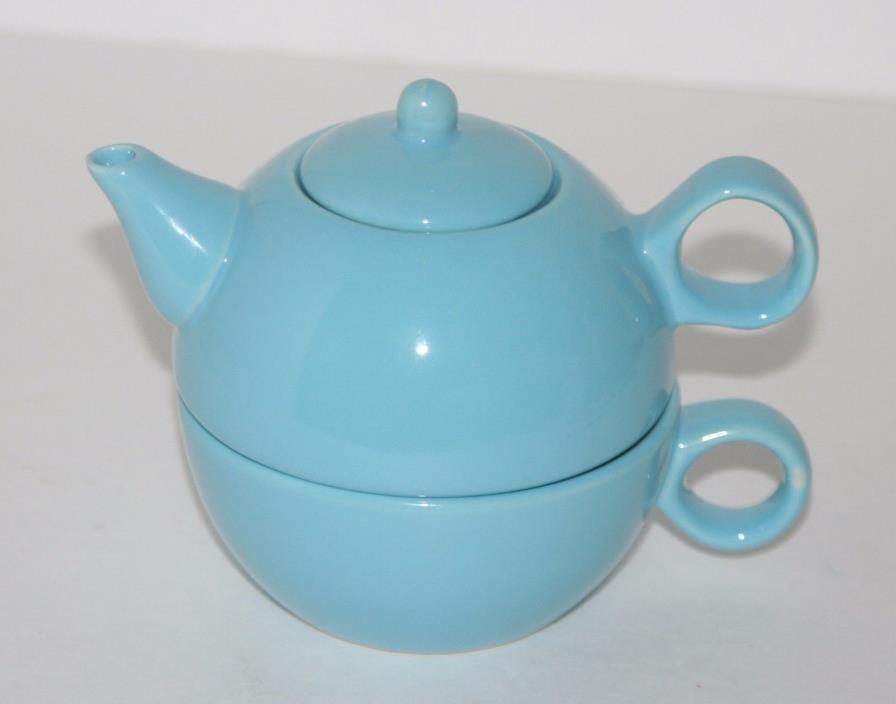 Teapot Cup Tea for One, Old Amsterdam, Powder Blue Porcelain , Microwave Safe
