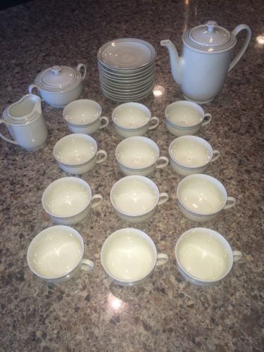 Vintage Dekor Gustavsberg 1/501 Tea Set 27 Pieces Porcelain Cream Gold Green