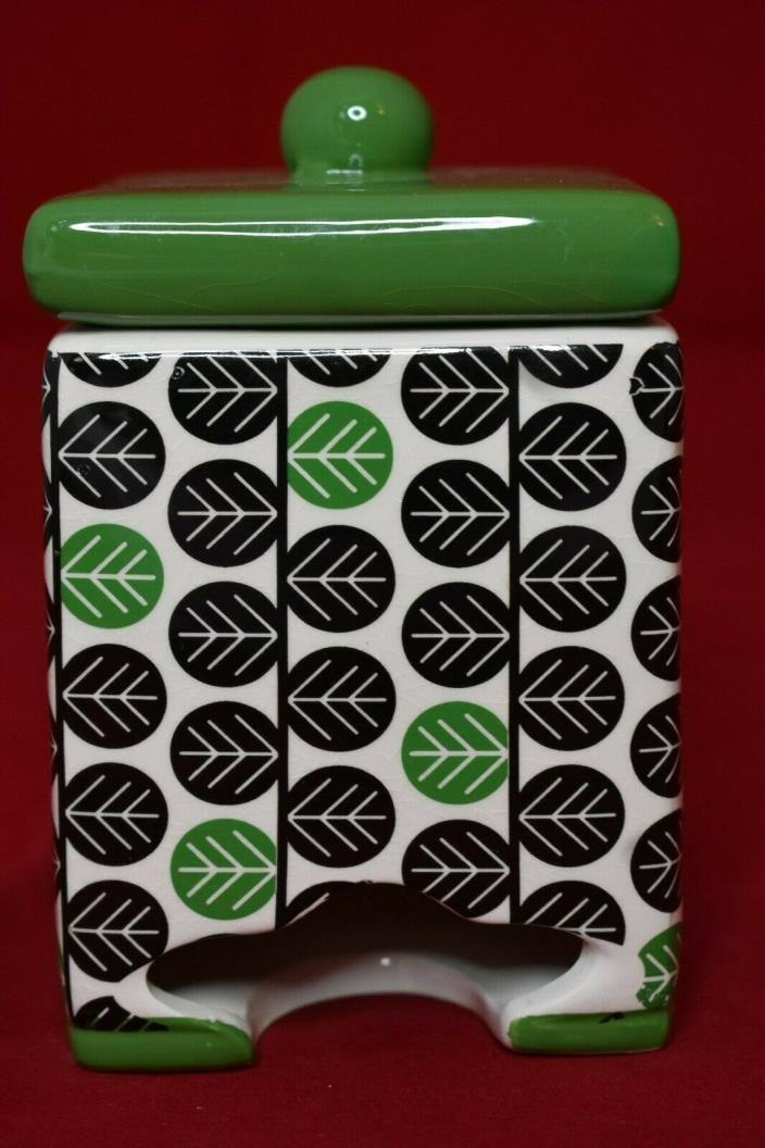 Teabag Holder Dispenser with Lid Green black & white MSRF Inc Design Studios