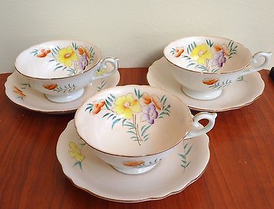 SET of 3 Pairs Vintage Royal Sealy Floral Cup-Saucer Made in Occupied Japan
