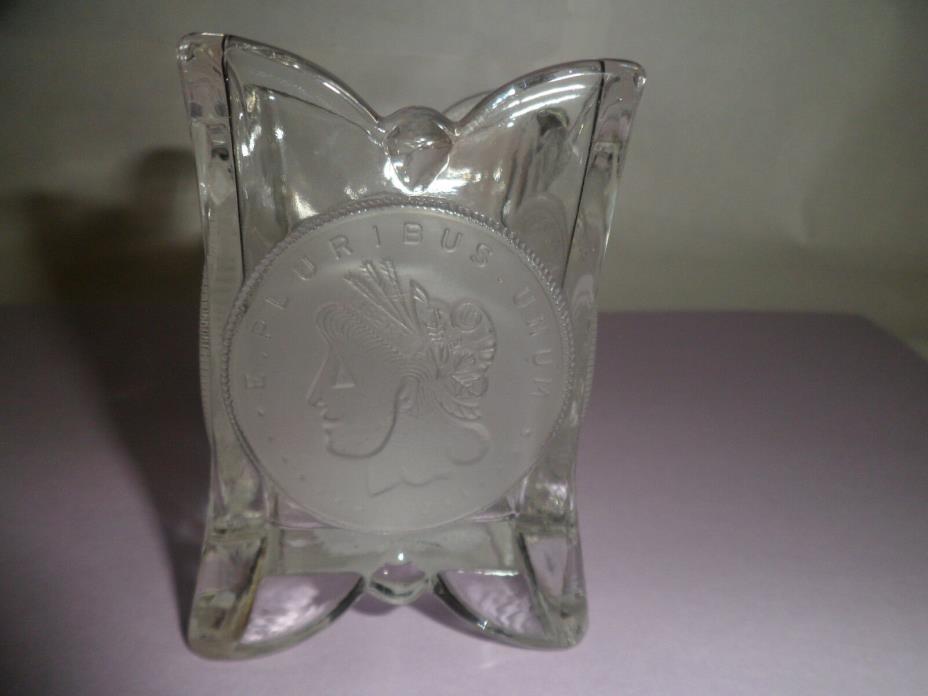 Glass COIN Toothpick Match Holder Clear & Frosted glass