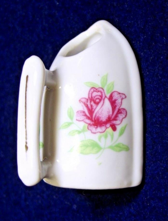 Vintage Porcelain Toothpick Holder - Iron Shape with Flower Design