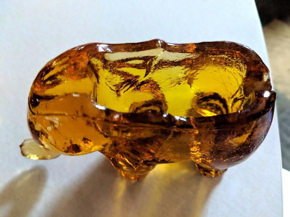 ELEPHANT ART GLASS TOOTHPICK HOLDER MATCH HOLDER AMBER & GORGEOUS!!