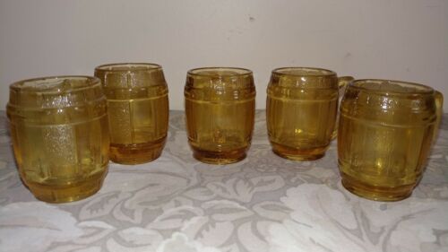 Vtg Mini Amber Glass Shot Glass/Toothpick Holder /Barrel Pattern / Set of 5