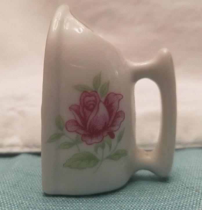 Vintage White With Pink Rose Iron Shaped Toothpick Holder