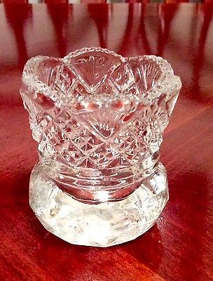 VINTAGE CUT CLEAR GLASS CRYSTAL TOOTHPICK HOLDER~ EXCELLENT CONDITION 2 1/4 X 2