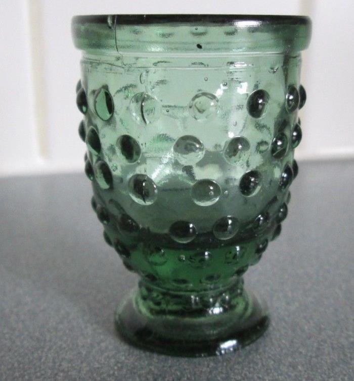 Vintage Toothpick Holder Hobnail Glass Pale Teal Green Footed Pedestal