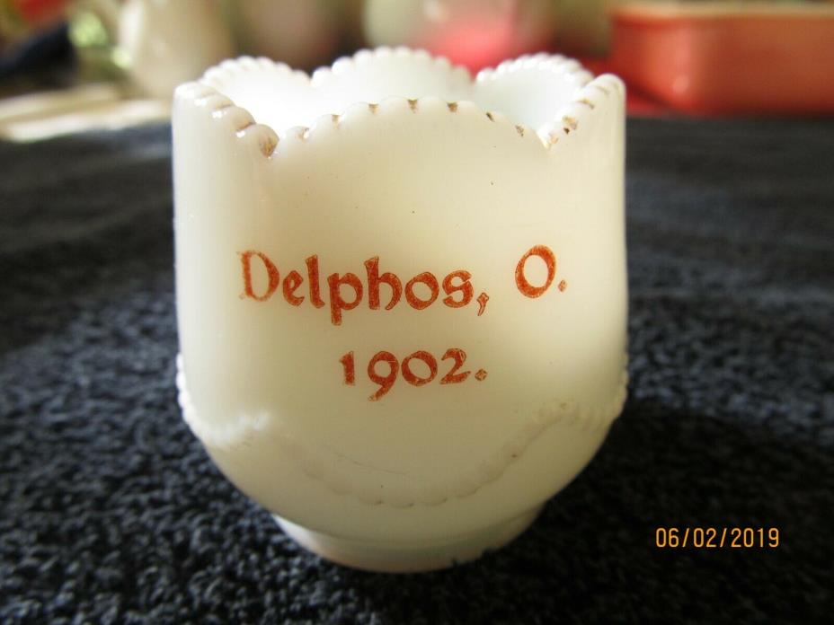 Vintage Milk Glass Souvenir Toothpick Delphos O. 1902