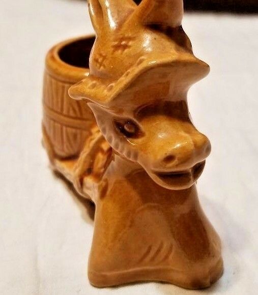 Vintage Ceramic Donkey Pulling Barrel Cart Toothpick Holder Japan