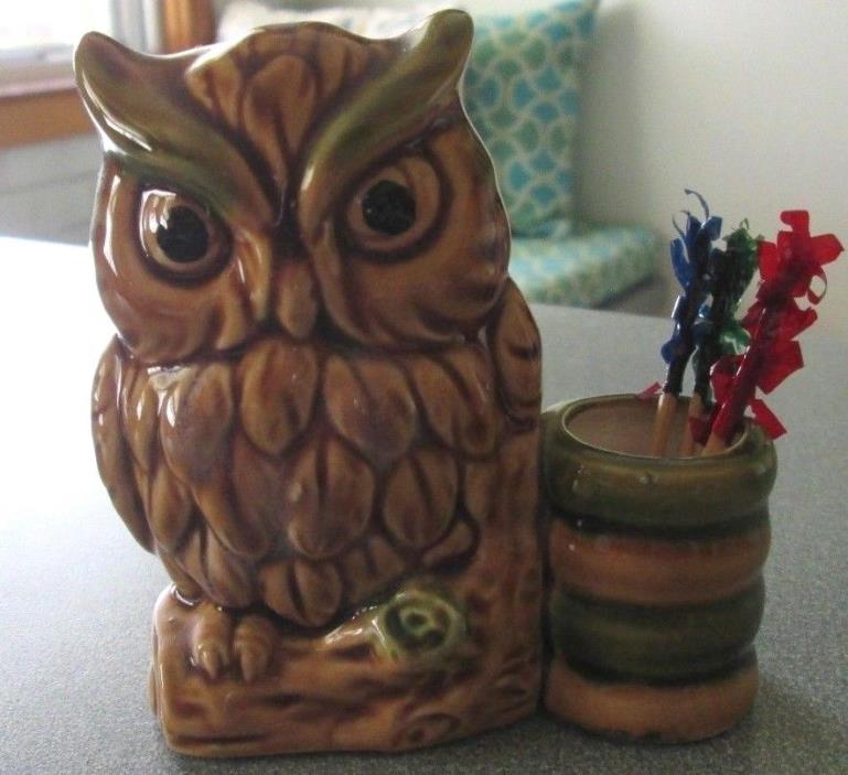 Vintage Toothpick Holder Norleans Japan Pottery Owl w/ Label