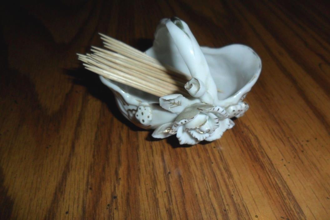 Vintage Ceramic Toothpick Holder, Floral Basket