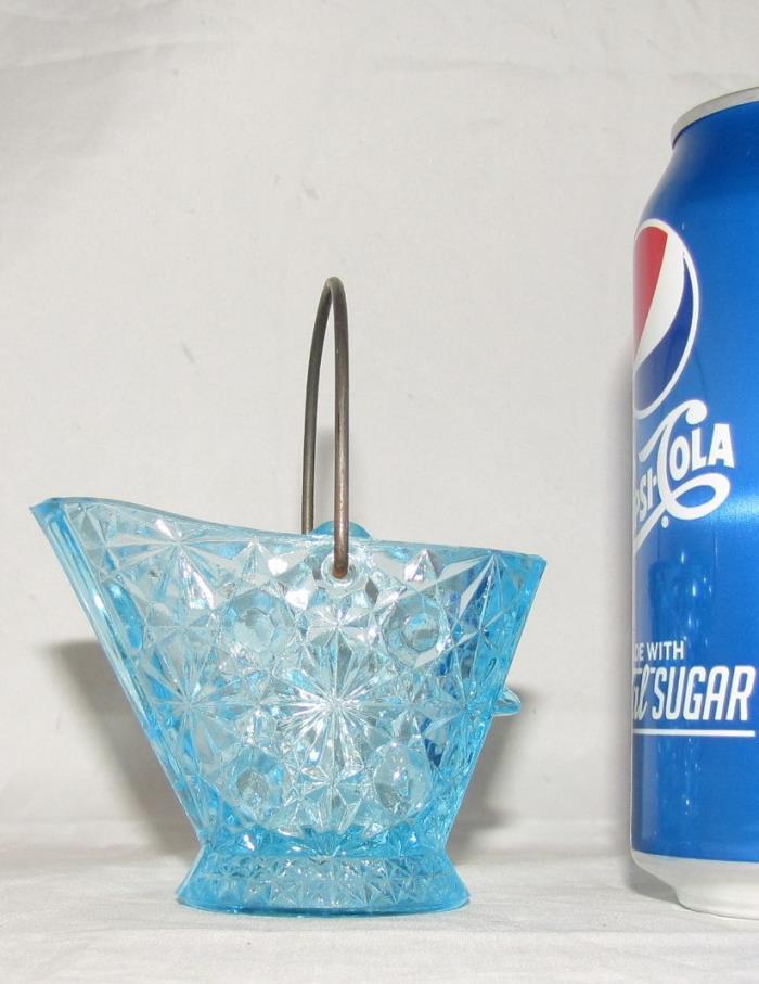 Vintage Aqua Blue Glass Toothpick Holder Coal Bucket Scuttle Daisy & Button