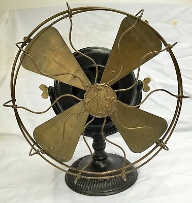 antique •GE brass blade/cage PANCAKE MOTOR• old Edison-era•GENERAL ELECTRIC FAN•