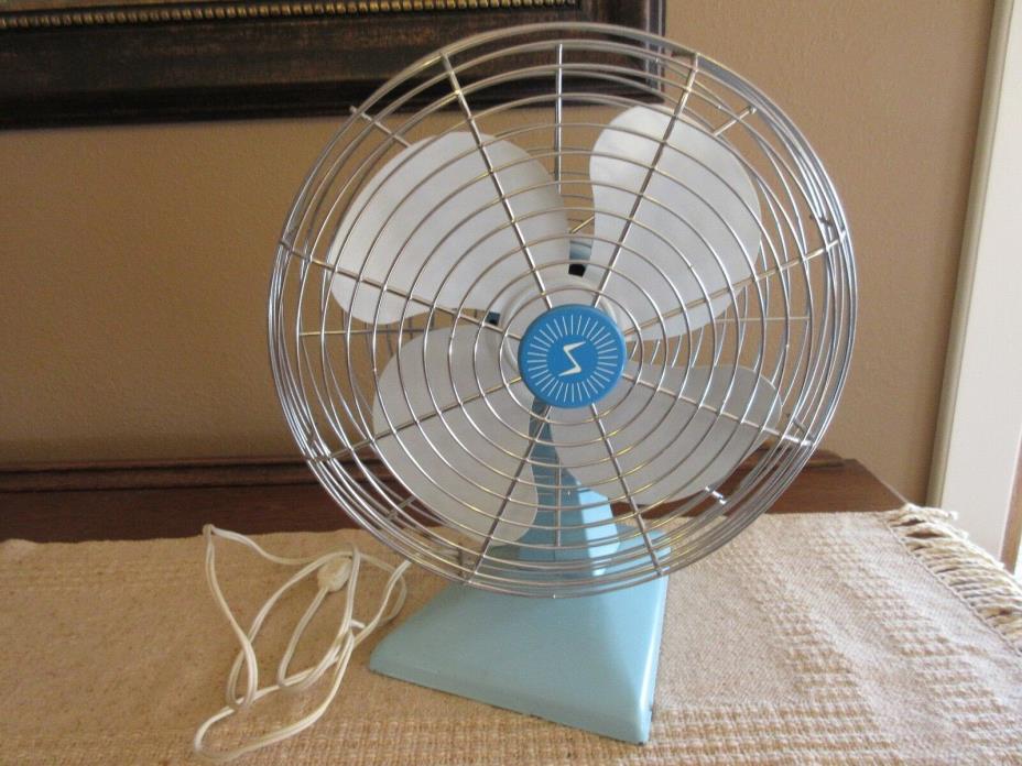 VTG RETRO Superior Electric Products Corp. Oscillating Fan Light Blue Works!