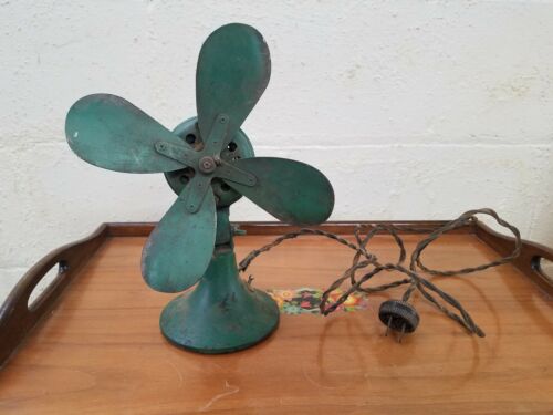 Vintage WORKING Small Electric Green Shop Fan 10 in.