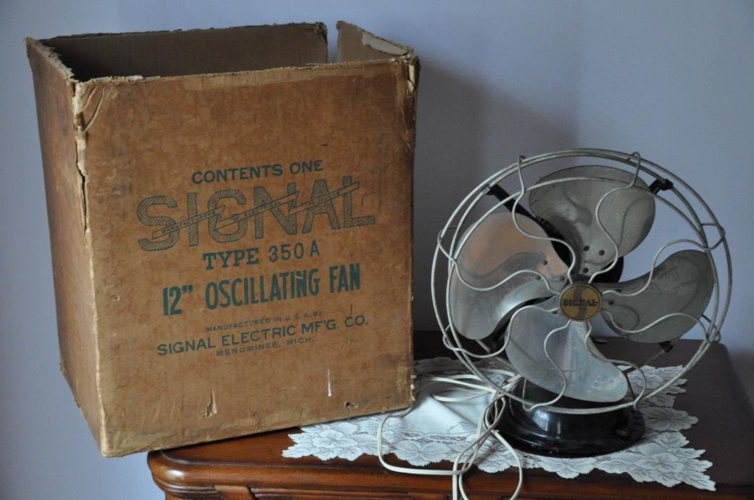 Signal 350A Electric Fan 12 Inch oscillating with orig box and wood braces