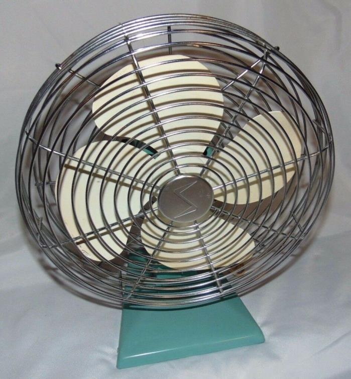 Vintage SUPERIOR Electric Metal FAN Aqua/Teal Base Stands 15