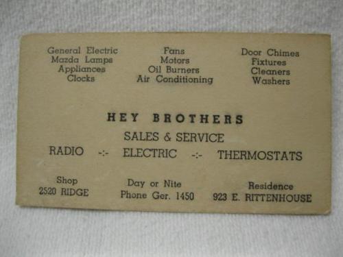 GE Mazda Lamps Radio Hey Brothers Philadelphia Pa ? Trade Business Card Vtg Old