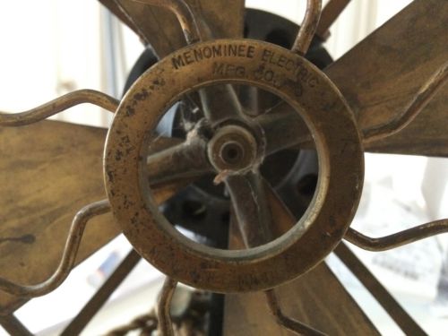 Antique Menominee Tab Base Brass Blade Electric Fan - Untouched, original