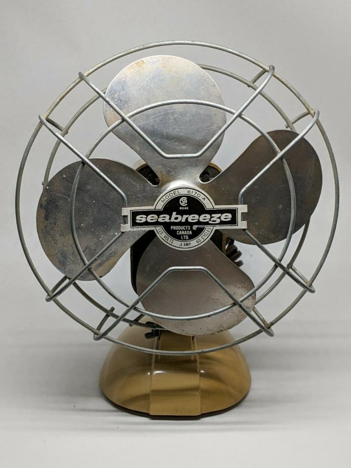 Vintage Seabreeze Electric Fan Model 6170-A Canada Metal Cage Retro