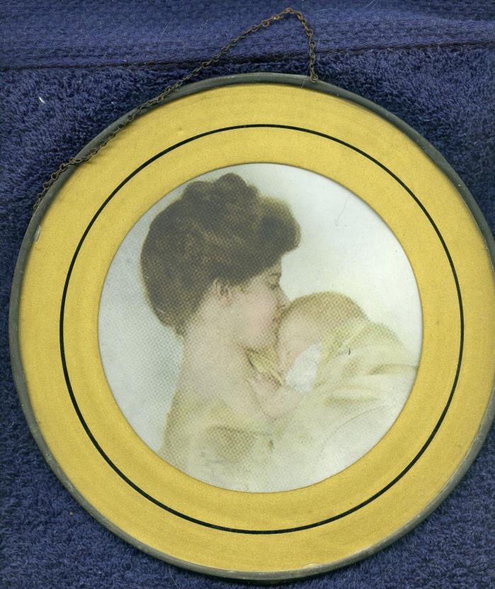 Antique Flue Cover Mother and Baby, 8 1/2 Inches in Diameter