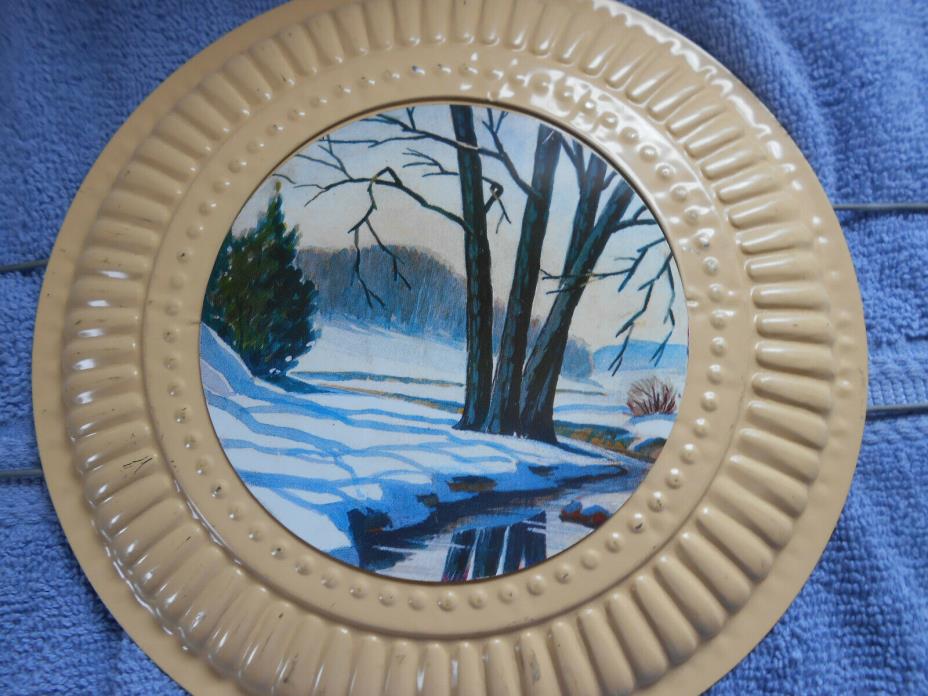 Antique Tin Decorative Chimney Flue Cover Snow/River/Field  