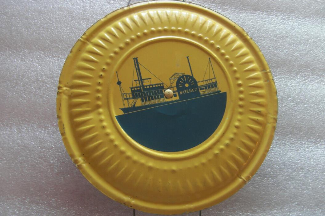Vintage Chimney Flue Stove Pipe Cover Tin with Sailboat Scenery