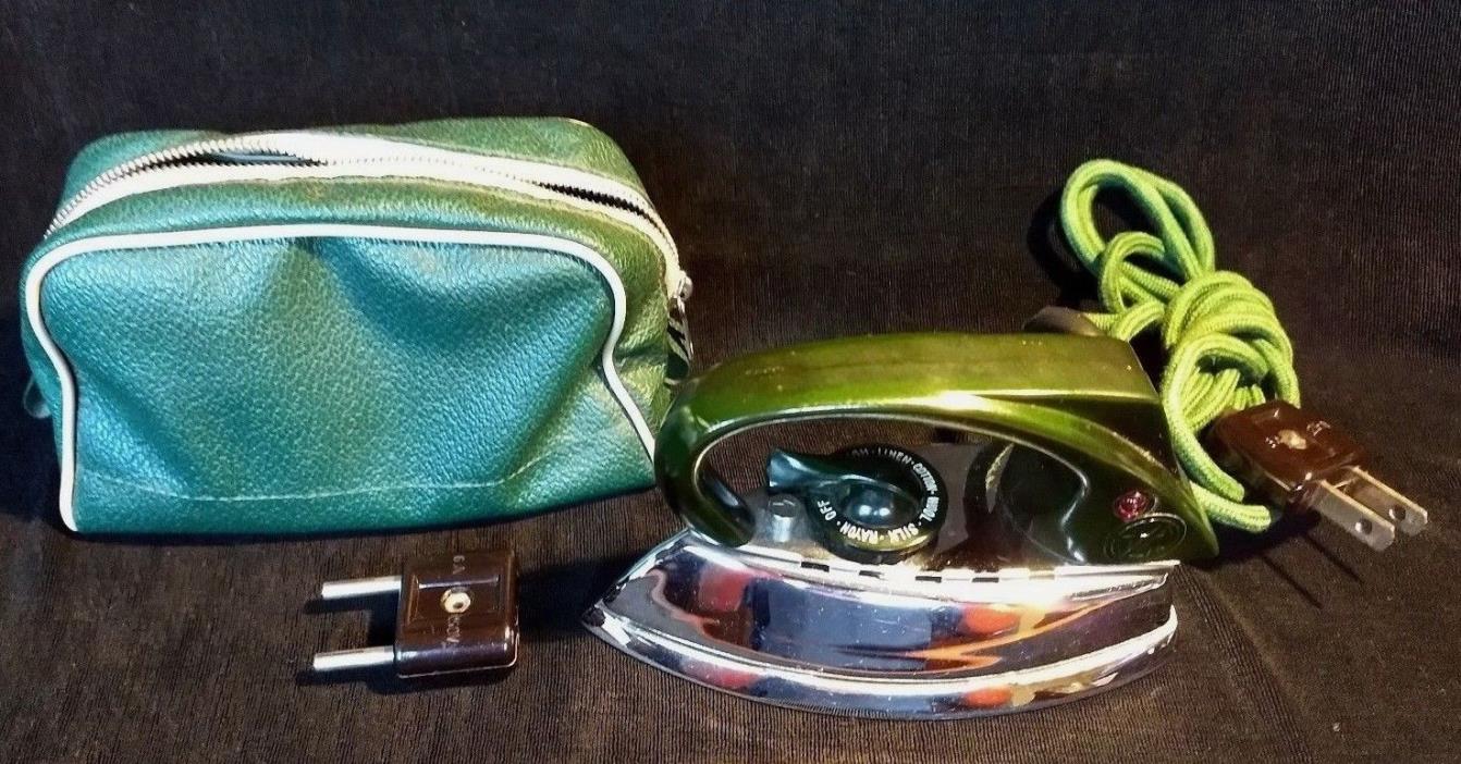 Vintage Mid-Century AZN Green German TRAVEL IRON with Case