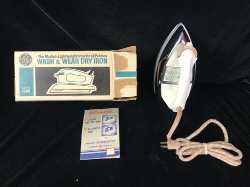 Vintage General Electric GE Wash And Wear Dry Iron W/ Original Box, Works Great