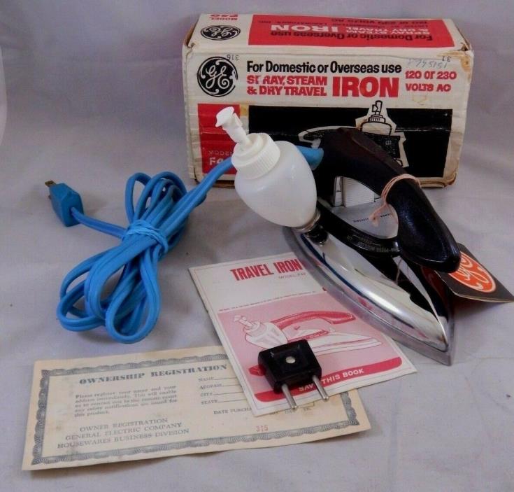 Vintage GE Spray, Steam & Dry Electric Travel Iron Model F49 Tested & Complete