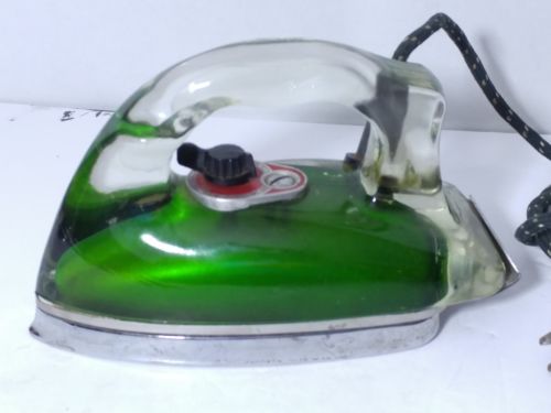 VTG Rare 1940s Saunders Silver Streak Green Painted Pyrex Glass Iron Art Deco