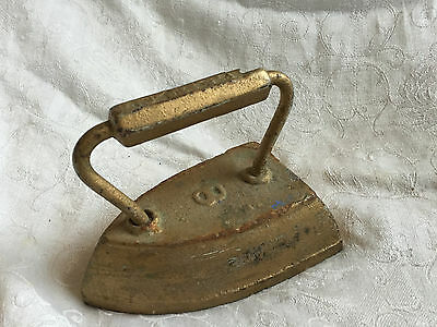 Antique Geneva? Sad Iron - 8# Goldtone HEAVY door stopper weight Gold Cast Iron
