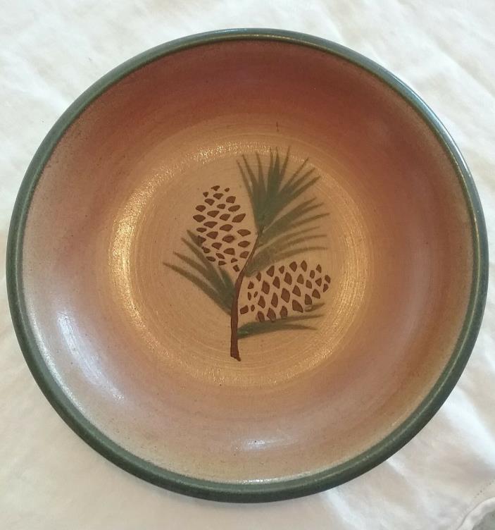 HANDCRAFTED POTTERY BAKEWARE PIE PLATE, QUICHE DISH W/ PINECONE DESIGN IN USA