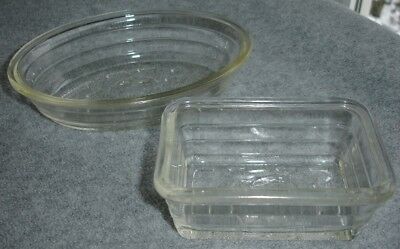 Set of (2) Vintage Glasbake Betty Jane Baking Dishes Ovenware 1940s Loaf & Oval