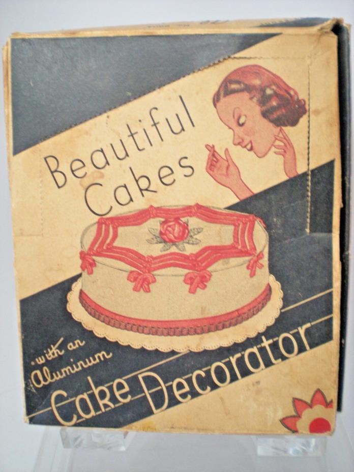 Vintage Aluminum Cake Decorator Set  #2804 Orig Display Box Beautiful Graphics