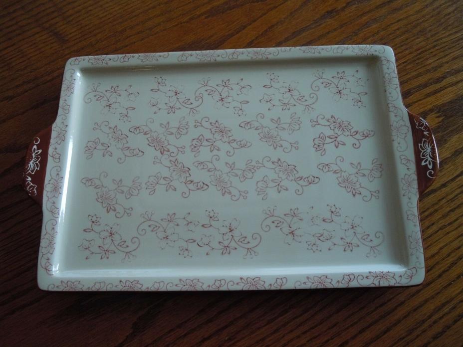Temptations by Tara Ceramic Ovenware Red Floral Lace Baking Cookie Sheet Tray