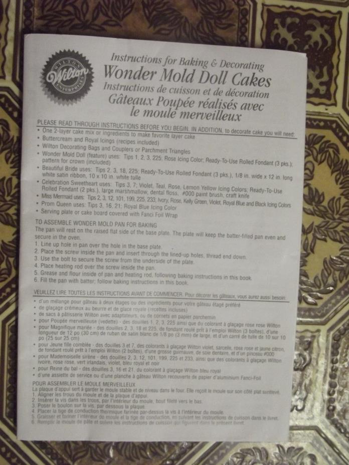 WILTON ~ Instructions For Baking and Decorating WONDER MOLD DOLL CAKES ~ No Pan