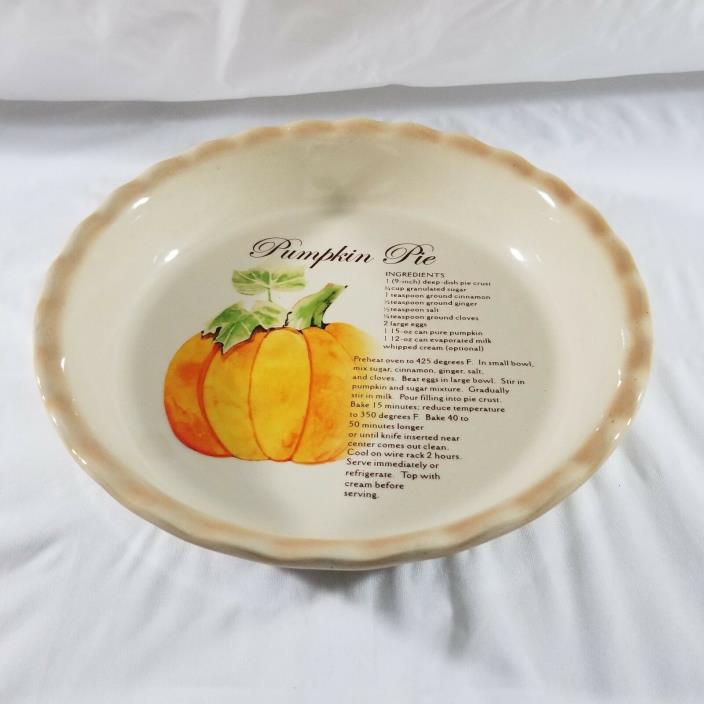 Pumpkin Pie Dish Plate Ceramic with Recipe