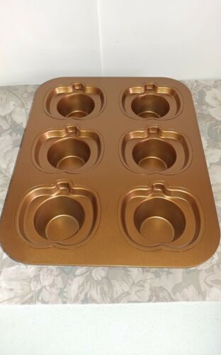 Copper Color Muffin Pan w/ 6 Individual Pumpkin Shape Molds