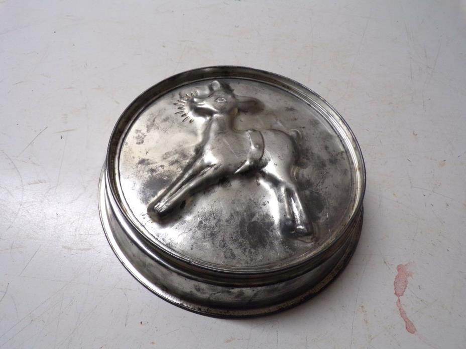 Old Round Baking Tin with Embossed Baby Deer