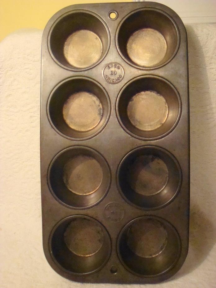 Vintage Ekco 80 Chicago Tin Metal Cupcake Muffin Baking Pan Makes 8