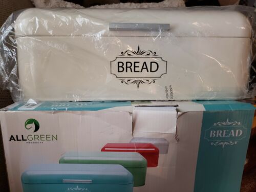 Vintage Bread Box For Kitchen Stainless Steel Metal in White