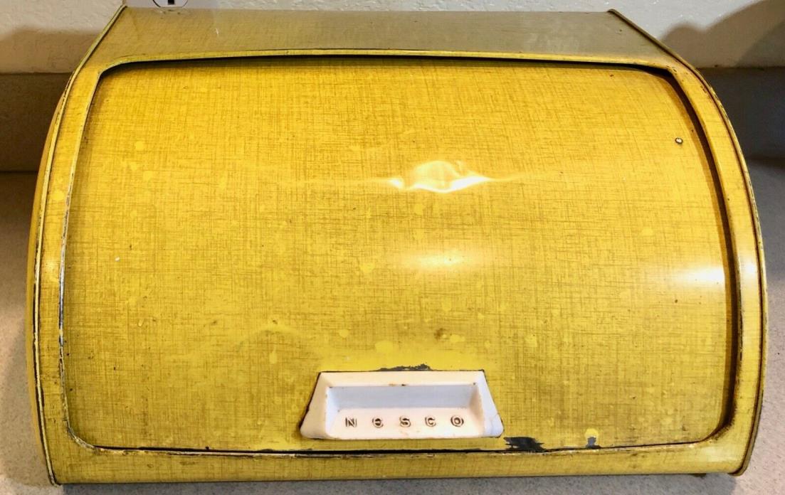 Vintage Nesco Bread Box Yellow  Metal Sliding Door             BL0497
