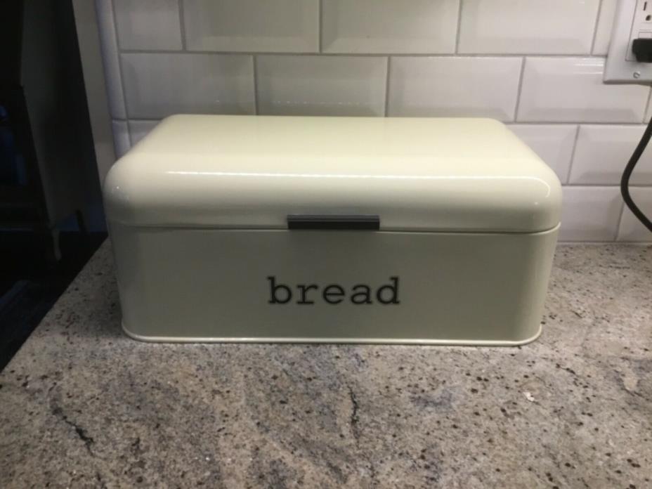 Large Bread Box Cream White Retro Metal Loaf Bin Food Storage